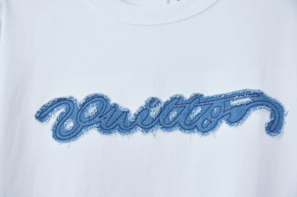 260624 High-quality new embroidered patchwork denim T-shirt