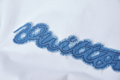 260624 High-quality new embroidered patchwork denim T-shirt