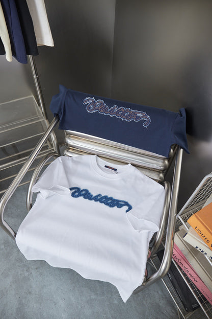 260624 High-quality new embroidered patchwork denim T-shirt