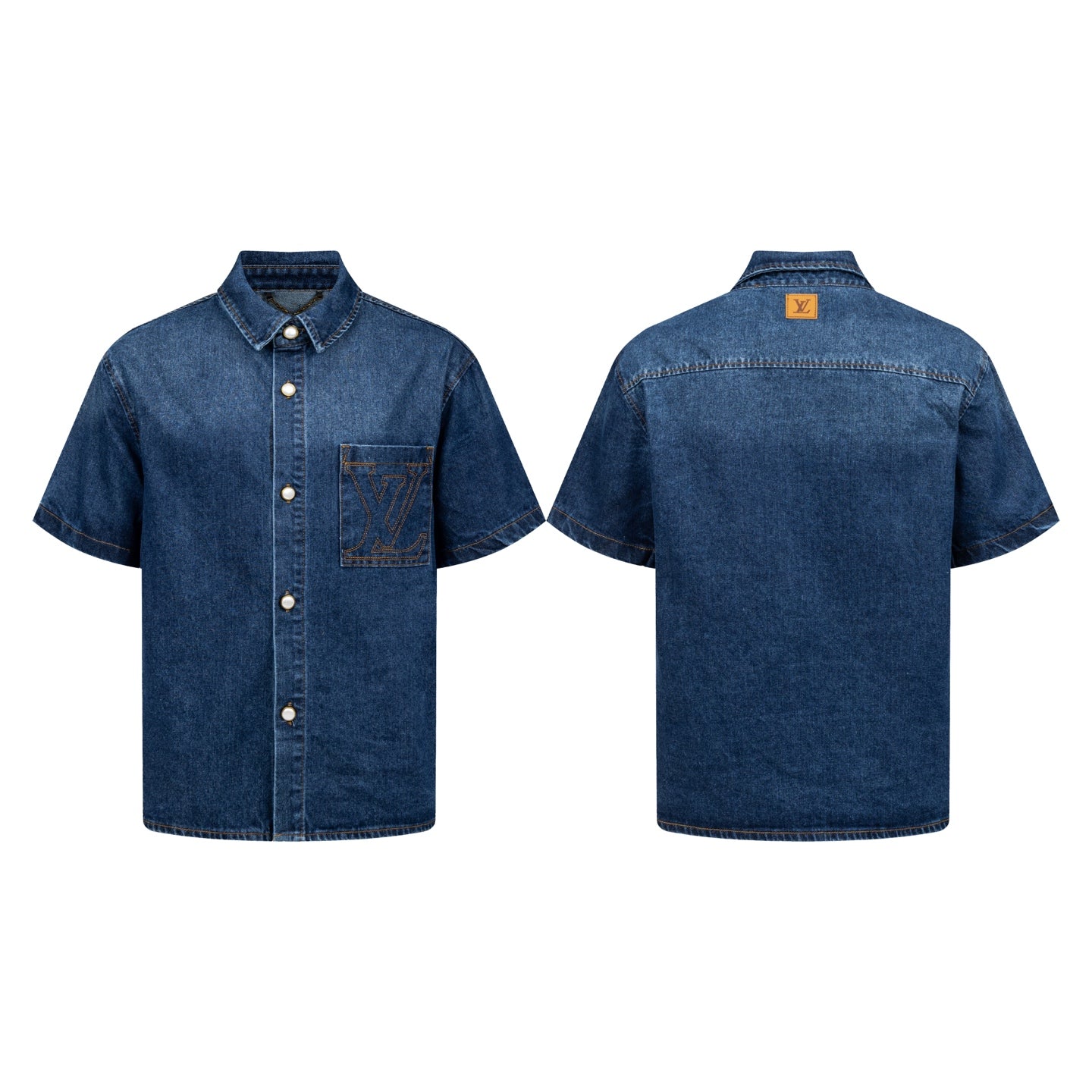 260624 High-quality new embroidered denim short-sleeved shirt set