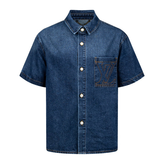 260624 High-quality new embroidered denim short-sleeved shirt set