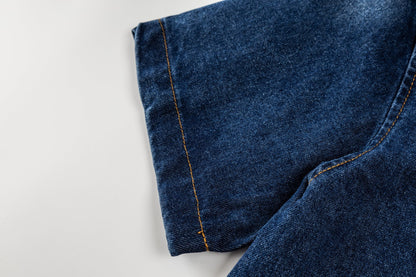 260624 High-quality new embroidered denim short-sleeved shirt set