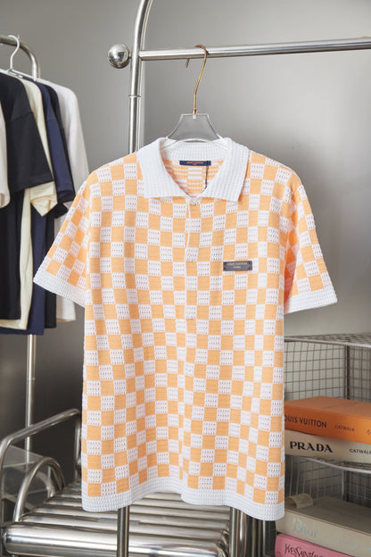 260701 High-quality new embroidered checkered short-sleeved wool POLO shirt