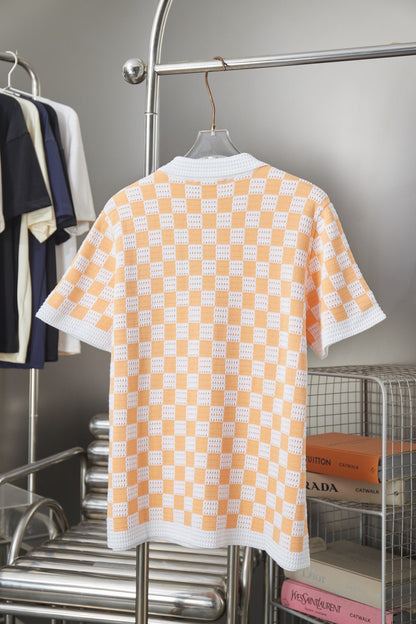 260701 High-quality new embroidered checkered short-sleeved wool POLO shirt
