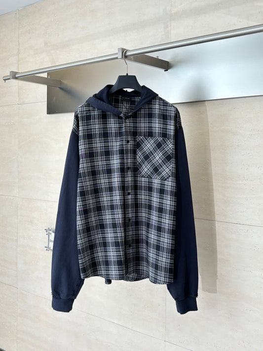 260701 High-quality new double-layer checked plaid collared shirt