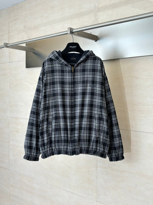 260701 High-quality new deconstructed check double-sided wearable hooded jacket