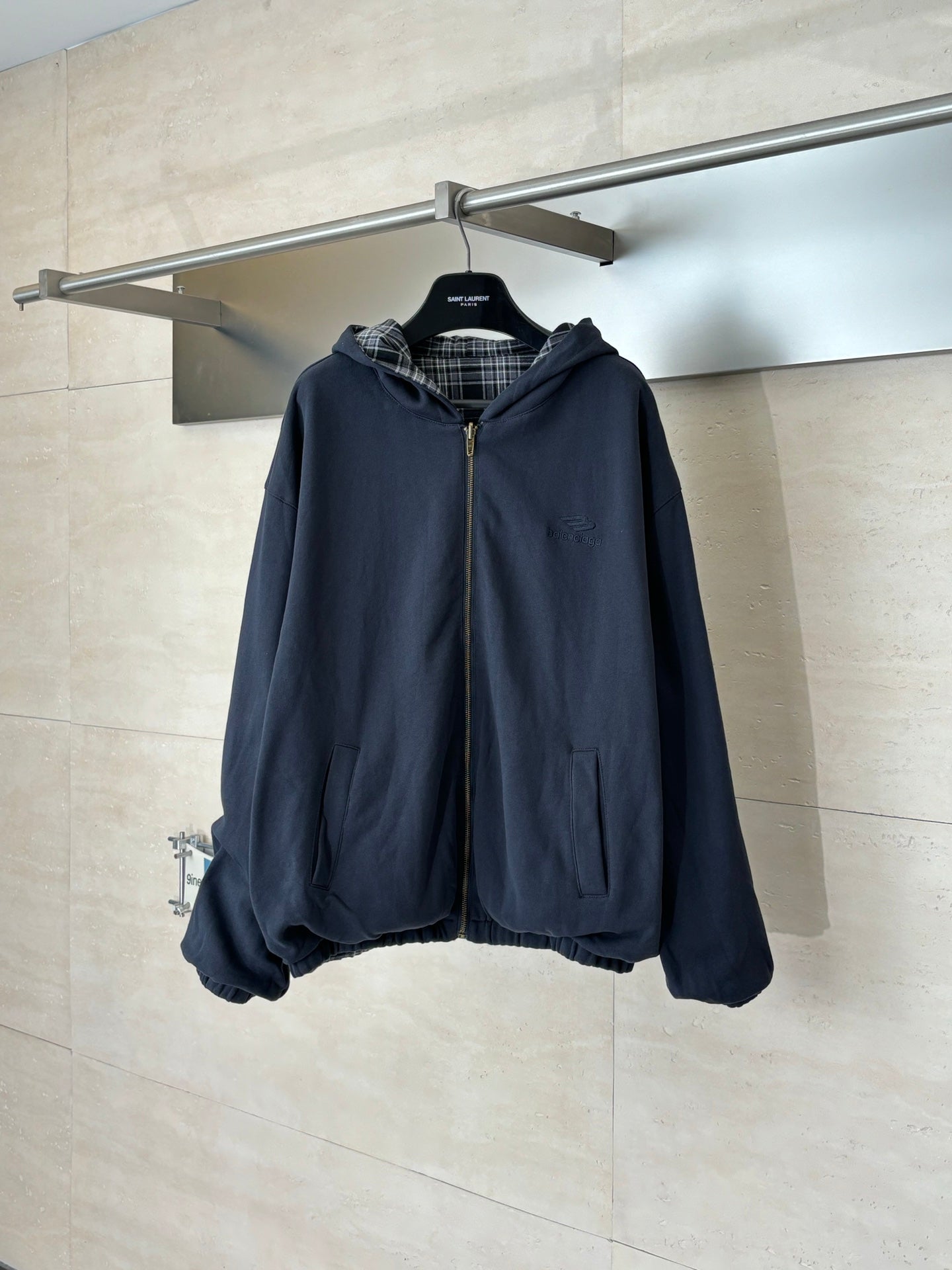 260701 High-quality new deconstructed check double-sided wearable hooded jacket