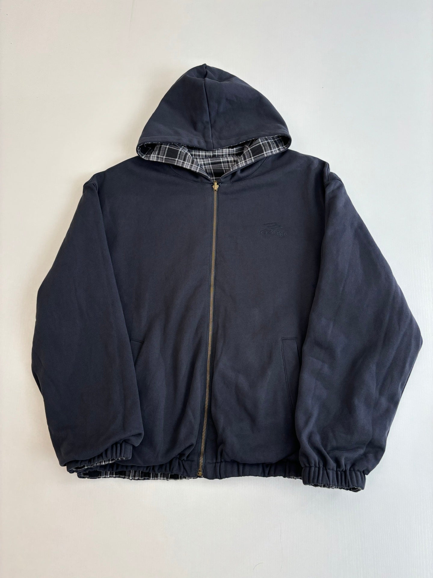 260701 High-quality new deconstructed check double-sided wearable hooded jacket