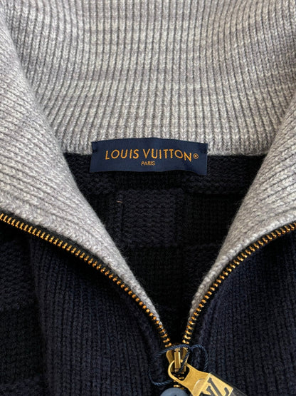 260701 High-quality new check-patterned textured jacquard sweater knitted with zipper jacket