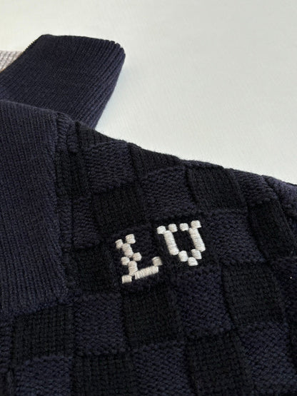 260701 High-quality new check-patterned textured jacquard sweater knitted with zipper jacket