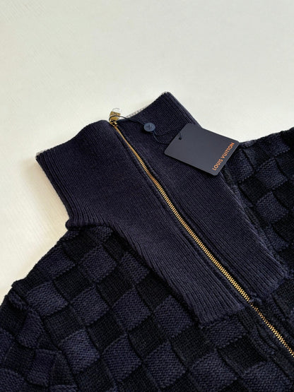 260701 High-quality new check-patterned textured jacquard sweater knitted with zipper jacket