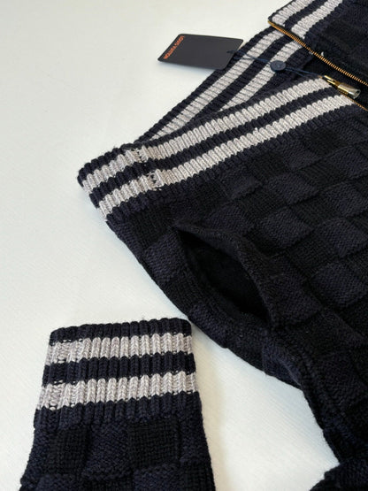 260701 High-quality new check-patterned textured jacquard sweater knitted with zipper jacket