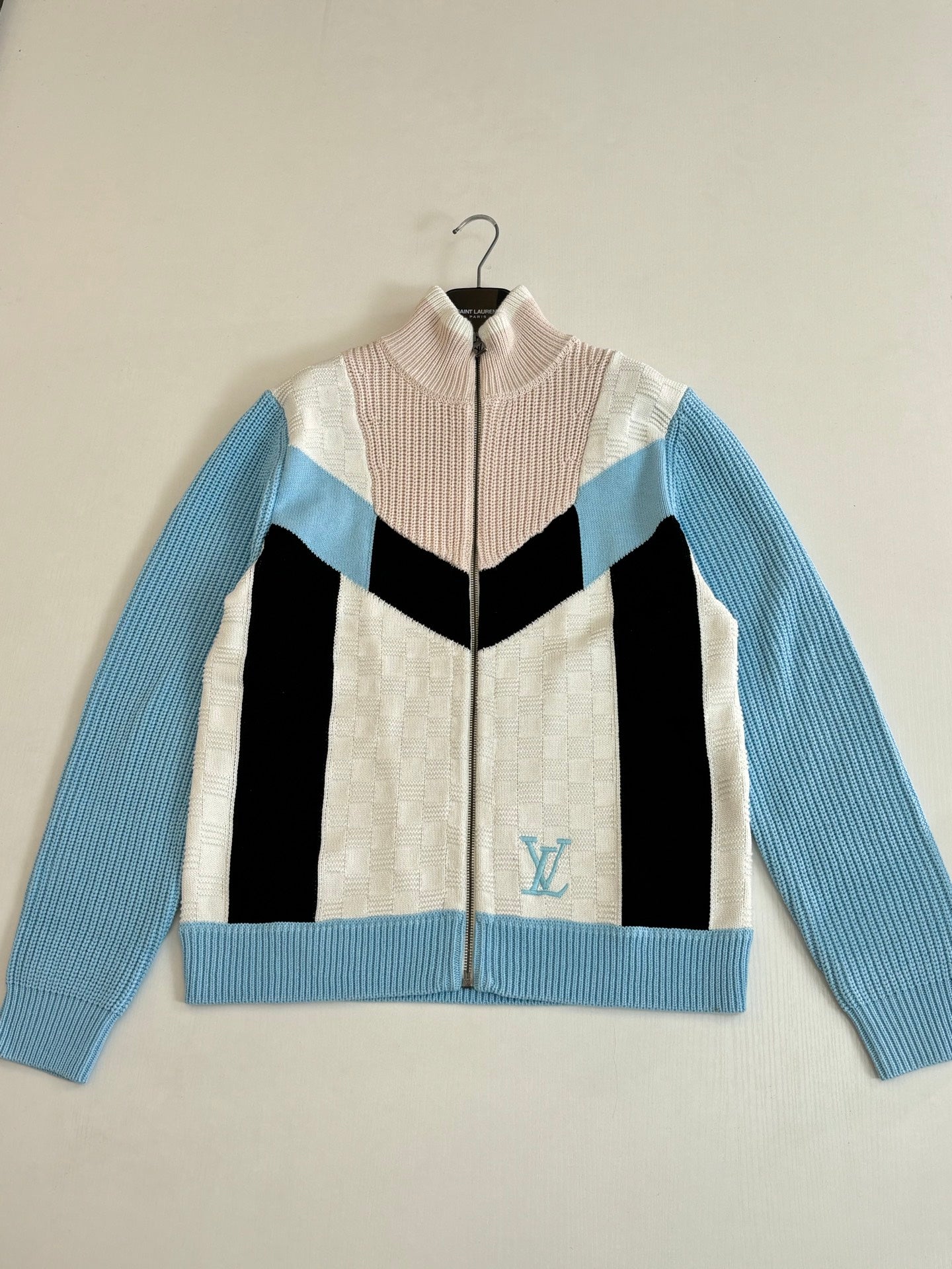 260701 High-quality new multi-color checkered jacquard knitted zipper coat