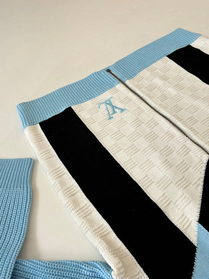 260701 High-quality new multi-color checkered jacquard knitted zipper coat
