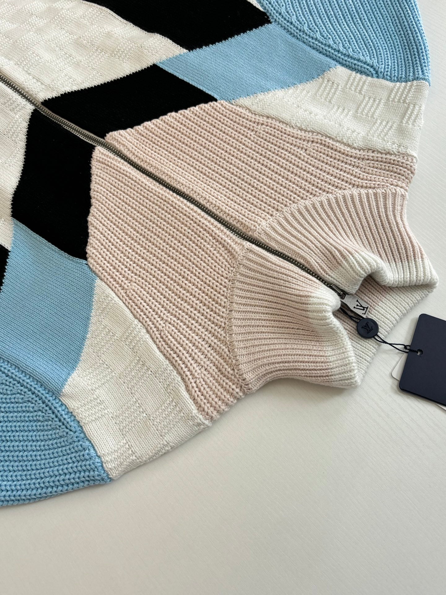 260701 High-quality new multi-color checkered jacquard knitted zipper coat