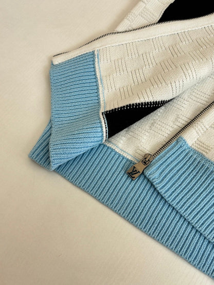 260701 High-quality new multi-color checkered jacquard knitted zipper coat
