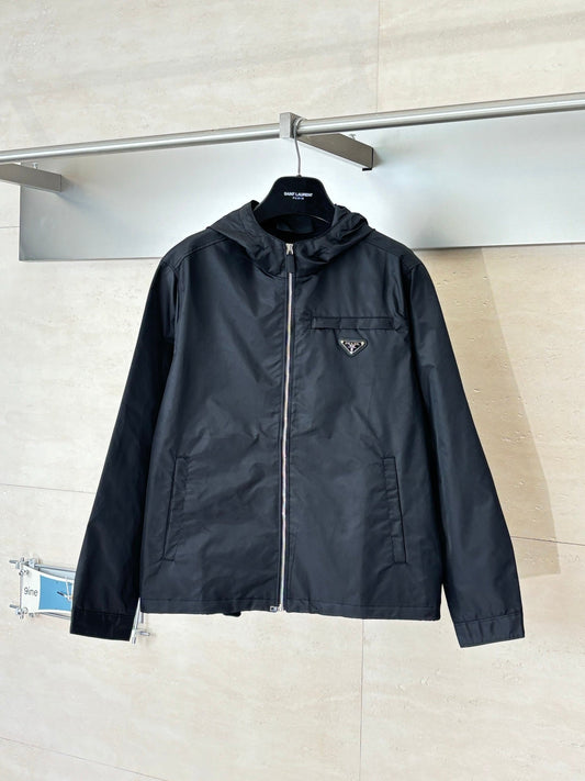 260701 High-quality new triangular logo woven long-sleeved hooded coat