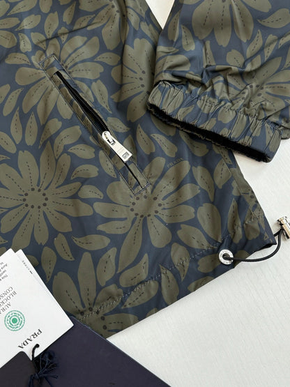 260701 High-quality new floral-print double-sided hooded windproof jacket with sleeves