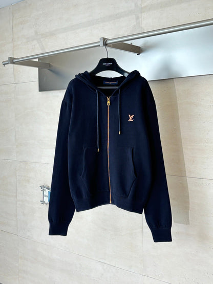260701 High-quality new leather label embroidered hooded zipper knitted sweater coat
