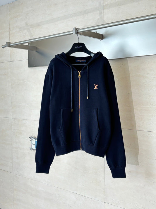 260701 High-quality new leather label embroidered hooded zipper knitted sweater coat