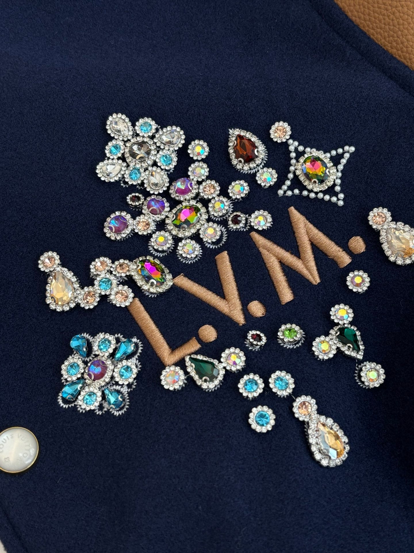 260701 High-quality new handmade beaded and rhinestone-studded leather baseball jacket