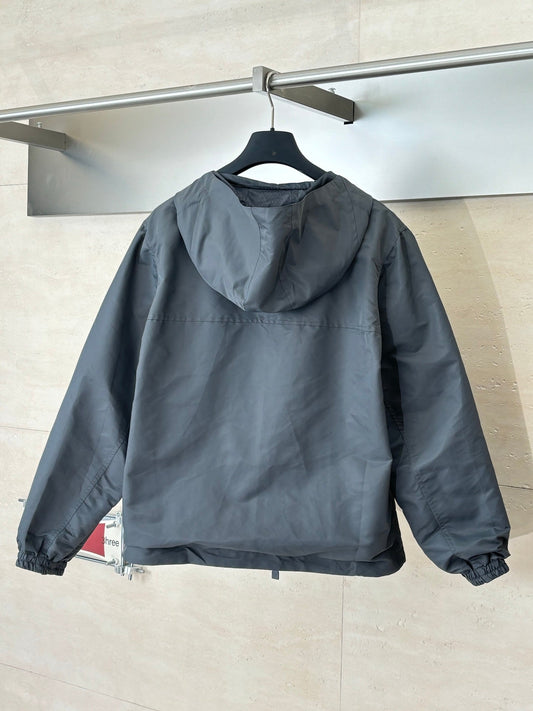 260701 High-quality new model cement gray double-sided windproof leather label checkered jacquard zipper jacket coat