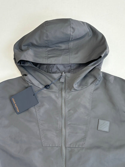 260701 High-quality new model cement gray double-sided windproof leather label checkered jacquard zipper jacket coat