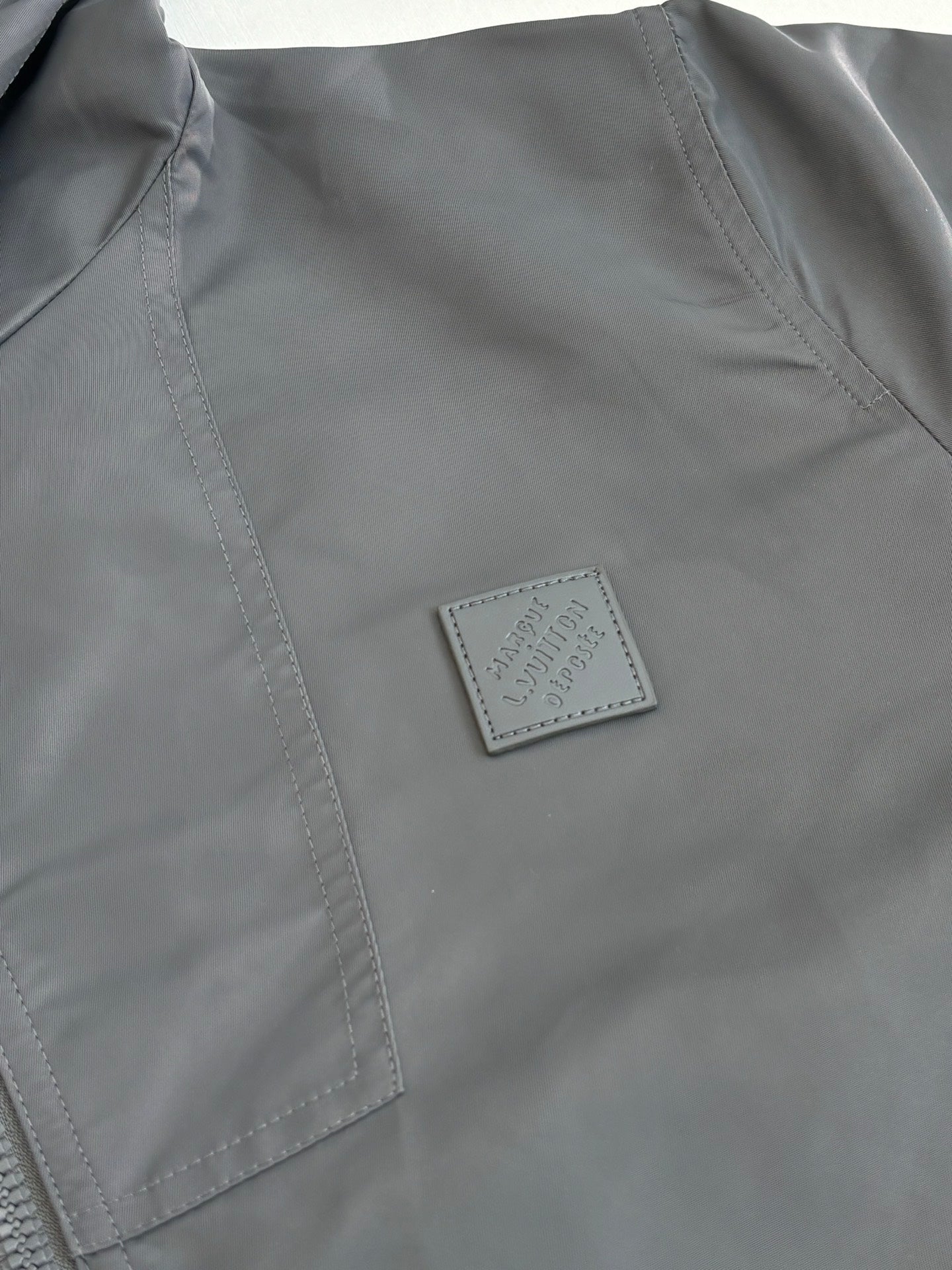 260701 High-quality new model cement gray double-sided windproof leather label checkered jacquard zipper jacket coat