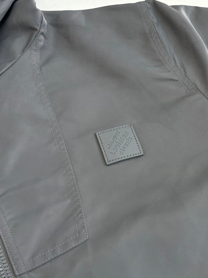 260701 High-quality new model cement gray double-sided windproof leather label checkered jacquard zipper jacket coat