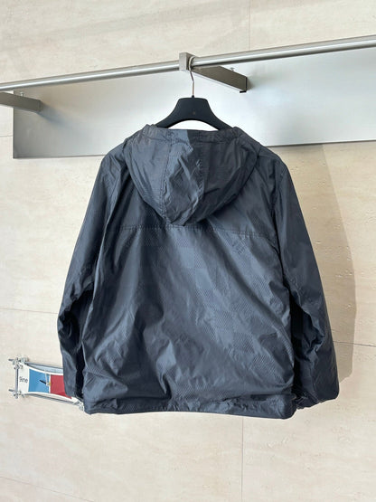 260701 High-quality new model cement gray double-sided windproof leather label checkered jacquard zipper jacket coat