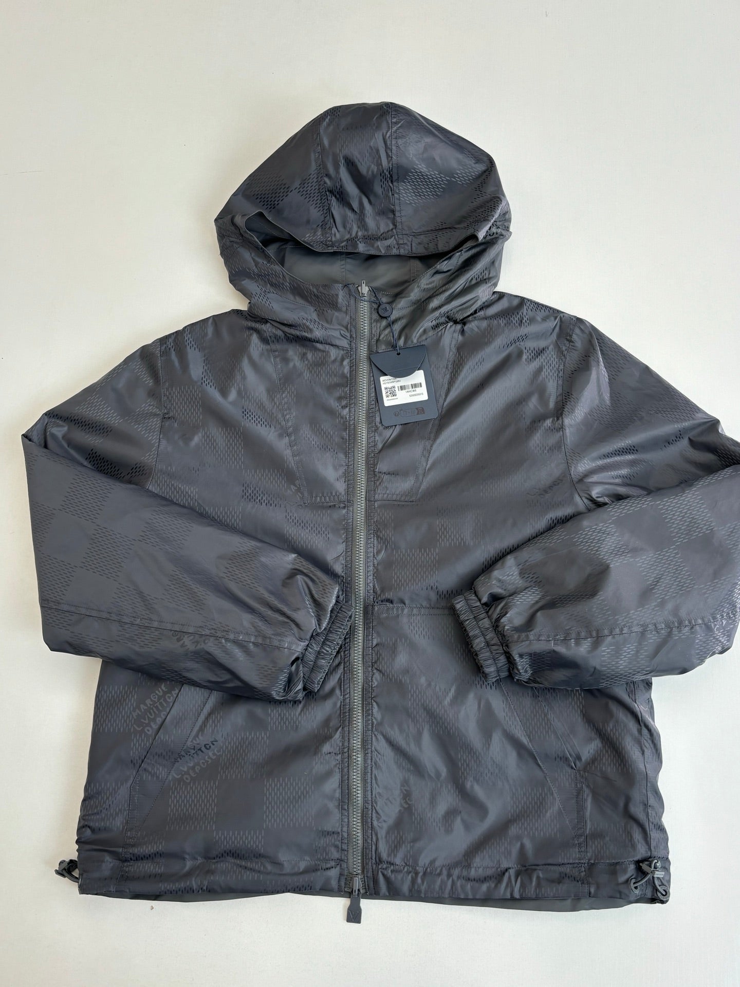 260701 High-quality new model cement gray double-sided windproof leather label checkered jacquard zipper jacket coat