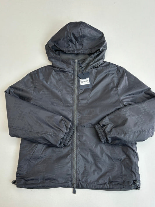 260701 High-quality new model cement gray double-sided windproof leather label checkered jacquard zipper jacket coat