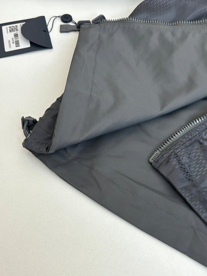 260701 High-quality new model cement gray double-sided windproof leather label checkered jacquard zipper jacket coat