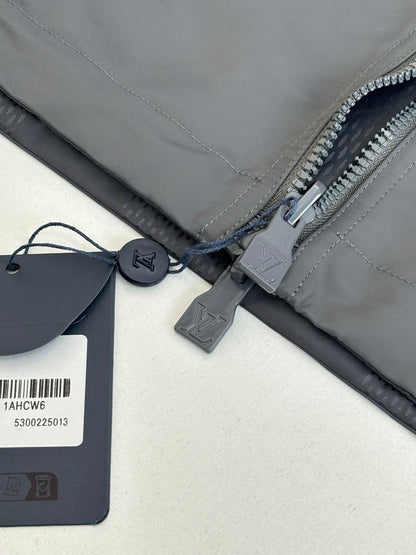 260701 High-quality new model cement gray double-sided windproof leather label checkered jacquard zipper jacket coat