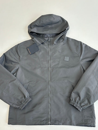 260701 High-quality new model cement gray double-sided windproof leather label checkered jacquard zipper jacket coat