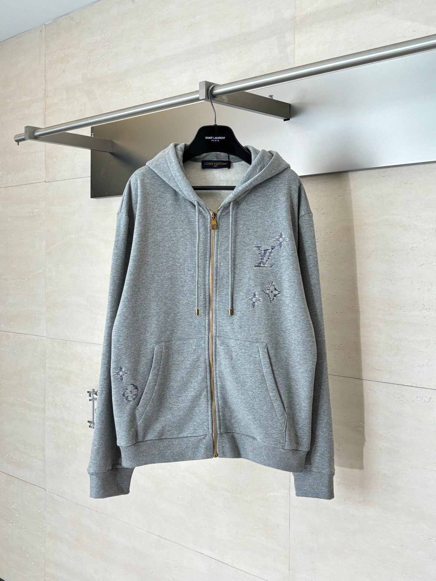 260701 High-quality new embroidered zipper hooded sweatshirt set