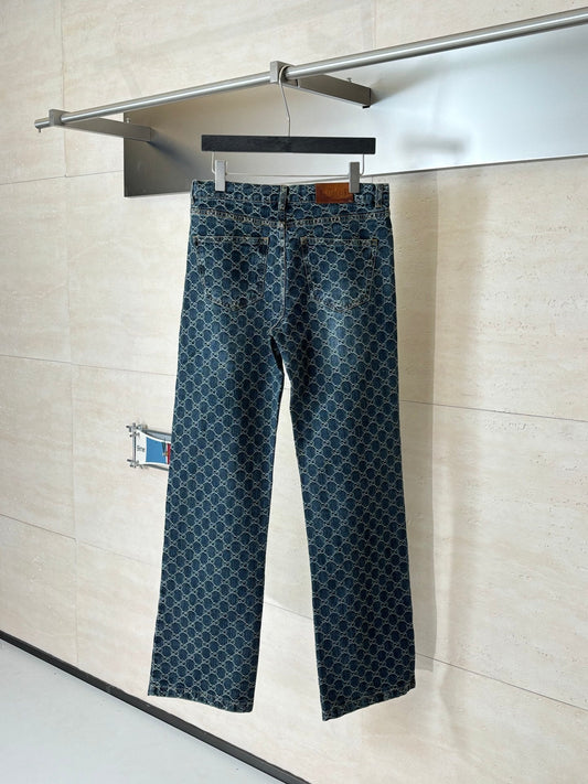 260701 High-quality new full-print jacquard denim long pants set