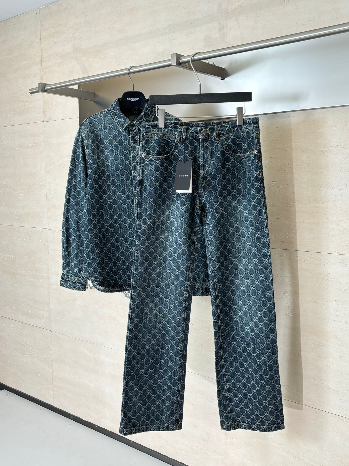 260701 High-quality new full-print jacquard denim long pants set