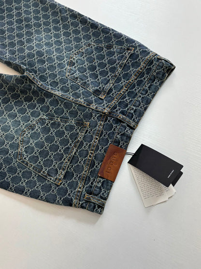 260701 High-quality new full-print jacquard denim long pants set