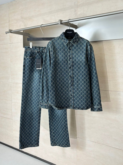260701 High-quality new full-print jacquard denim jacket set