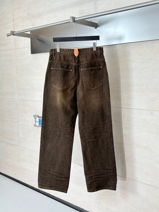 260701 High-quality new sand-washed denim button-down denim long pants set