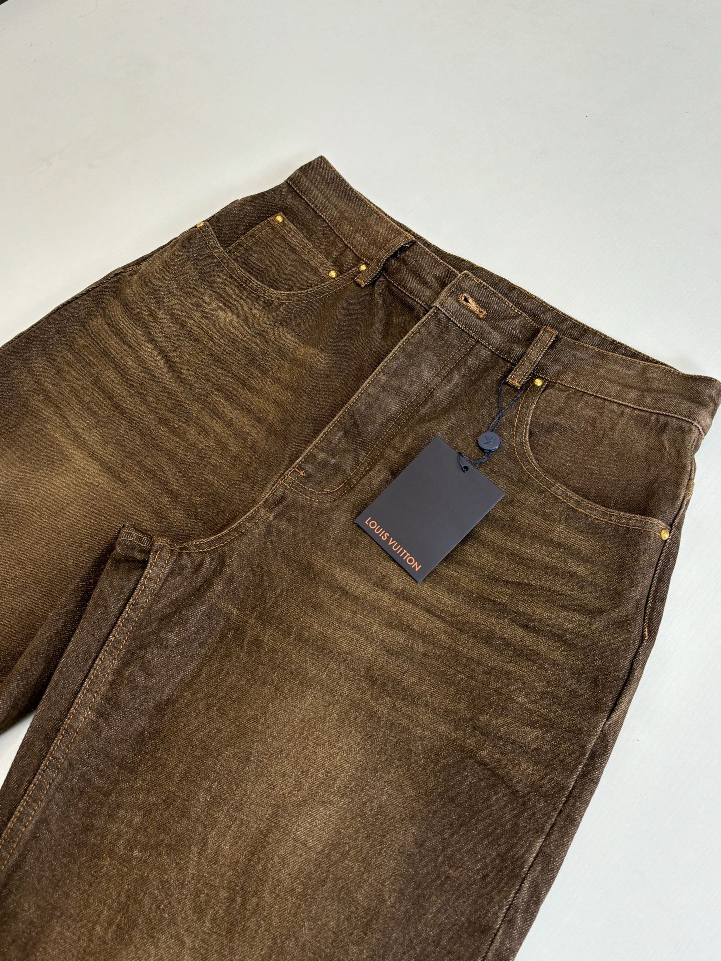 260701 High-quality new sand-washed denim button-down denim long pants set