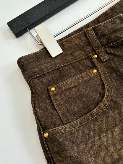 260701 High-quality new sand-washed denim button-down denim long pants set