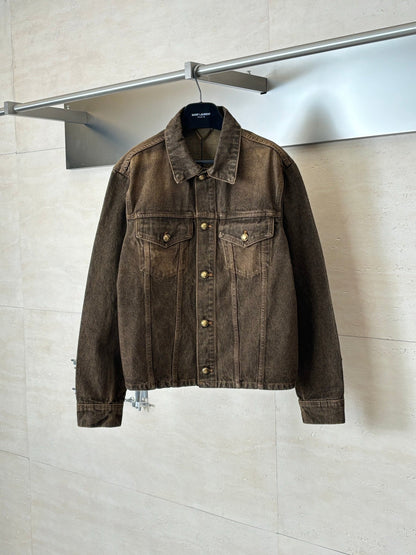 260701 High-quality new sand-washed denim polo-style denim jacket set