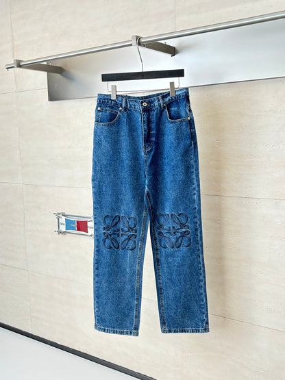260701 High-quality new embroidered washed-aged denim long pants set