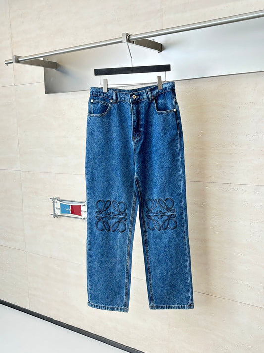 260701 High-quality new embroidered washed-aged denim long pants set