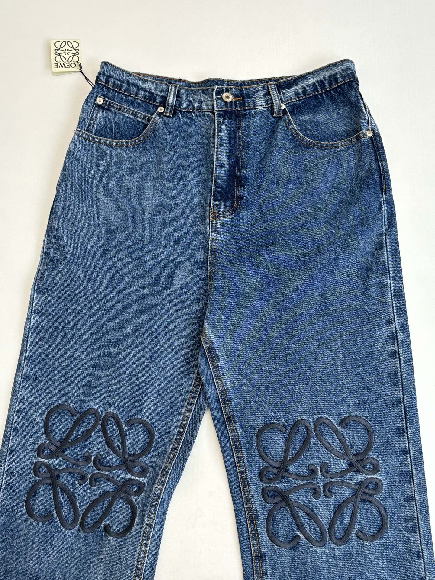 260701 High-quality new embroidered washed-aged denim long pants set