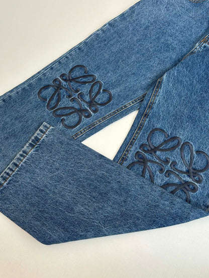 260701 High-quality new embroidered washed-aged denim long pants set