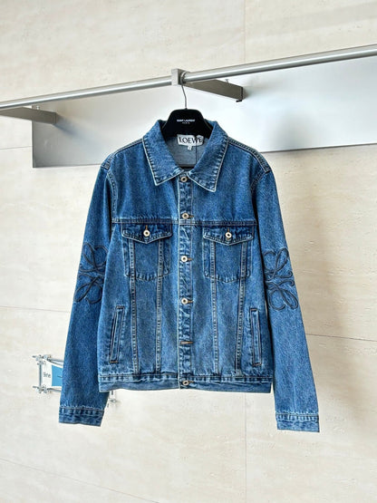 260701 High-quality new embroidered washed-aged denim jacket set