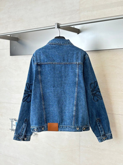 260701 High-quality new embroidered washed-aged denim jacket set